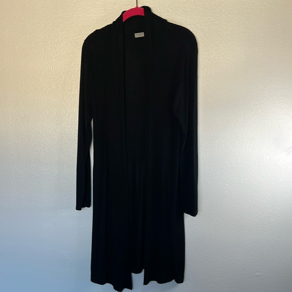 EUC OST Long Black Cardigan sz XL
